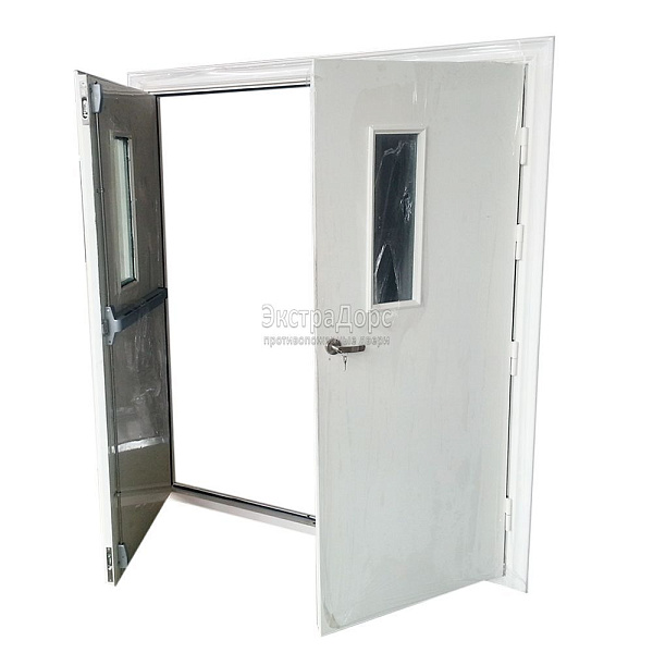 Двухстворчатая огнестойкая дверь EIW 60 двупольная стальная со стеклом в Ступино  купить