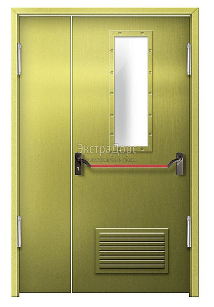 Противопожарная дверь EI 60 дымогазонепроницаемая стальная со стеклом, антипаникой и решеткой в Ступино  купить